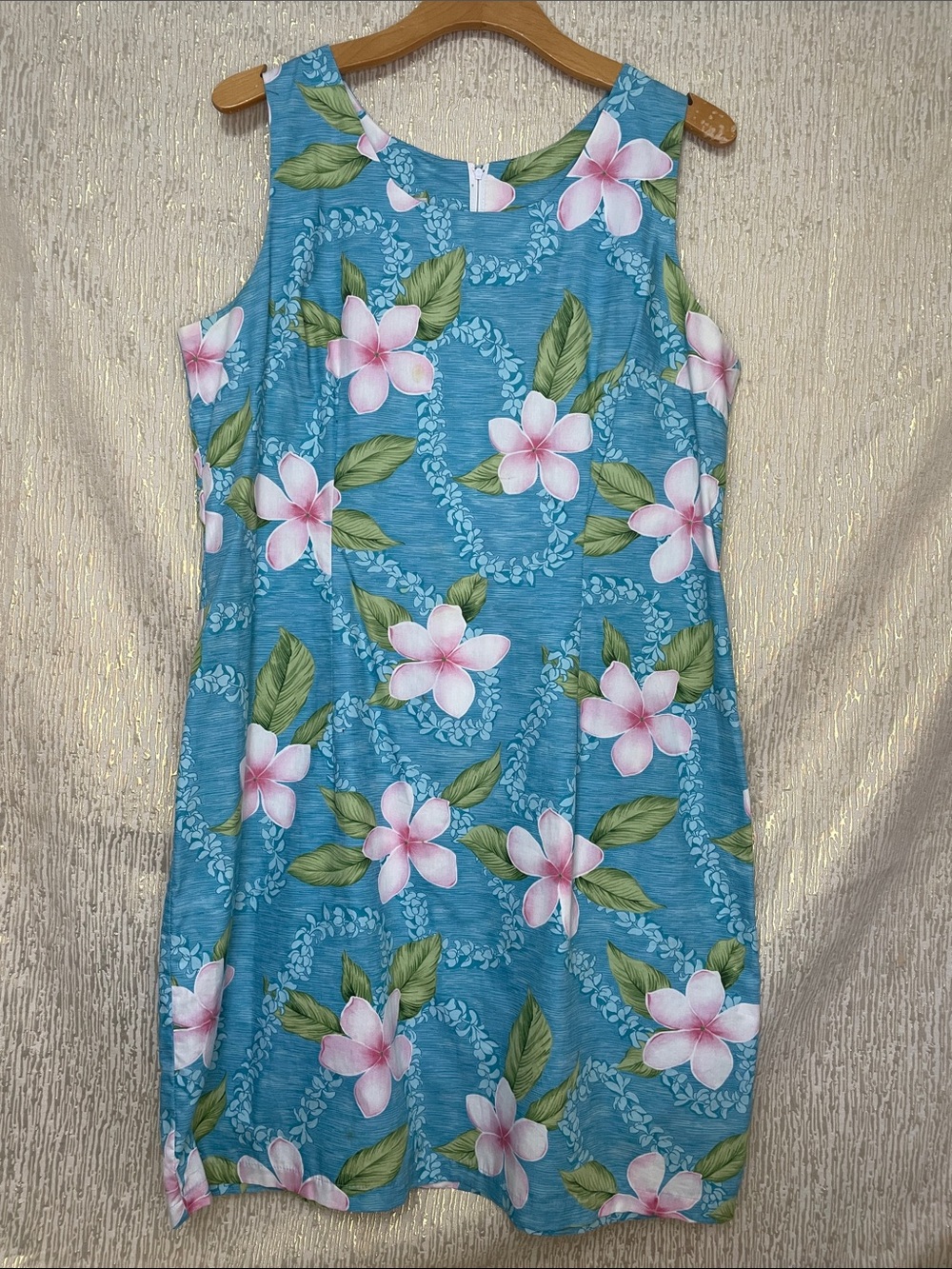 Ho Aloha Hawaiian Blue Floral Sleeveless Cotton Shift Dress Sz XL New